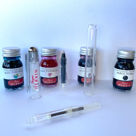 millenotes jacques herbin stylo roller transparent à pompe pointe moyenne - zoom