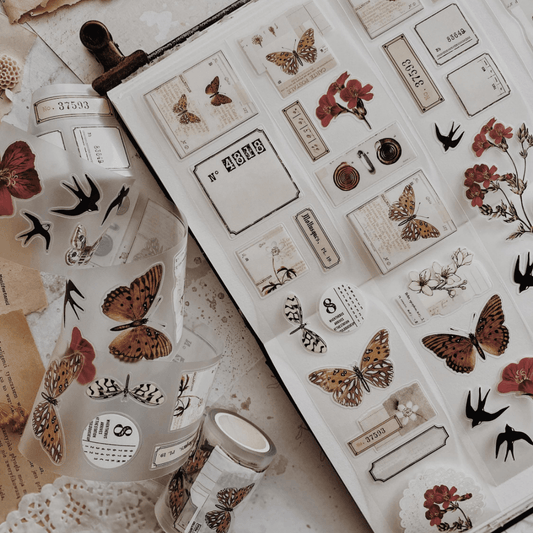 PET Kiss - cut masking tape | Collage floral rouge - AlbumHandMadeLove - 5 m - rouleau complet - millenotes