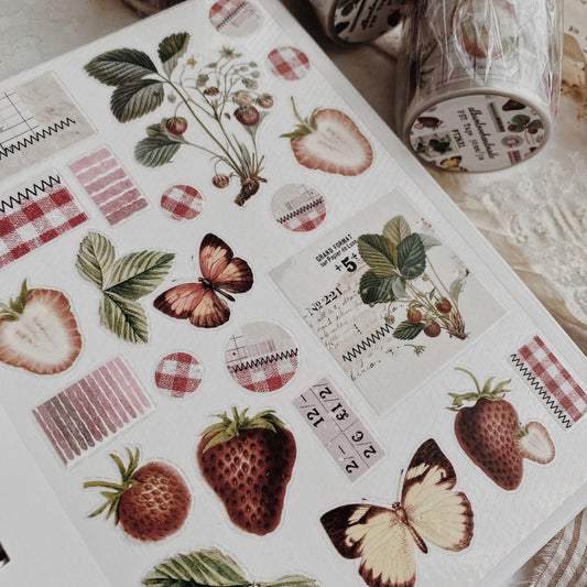 PET Kiss-cut masking tape | Fraises - albumlovehandmade - 5 m - rouleau complet - millenotes