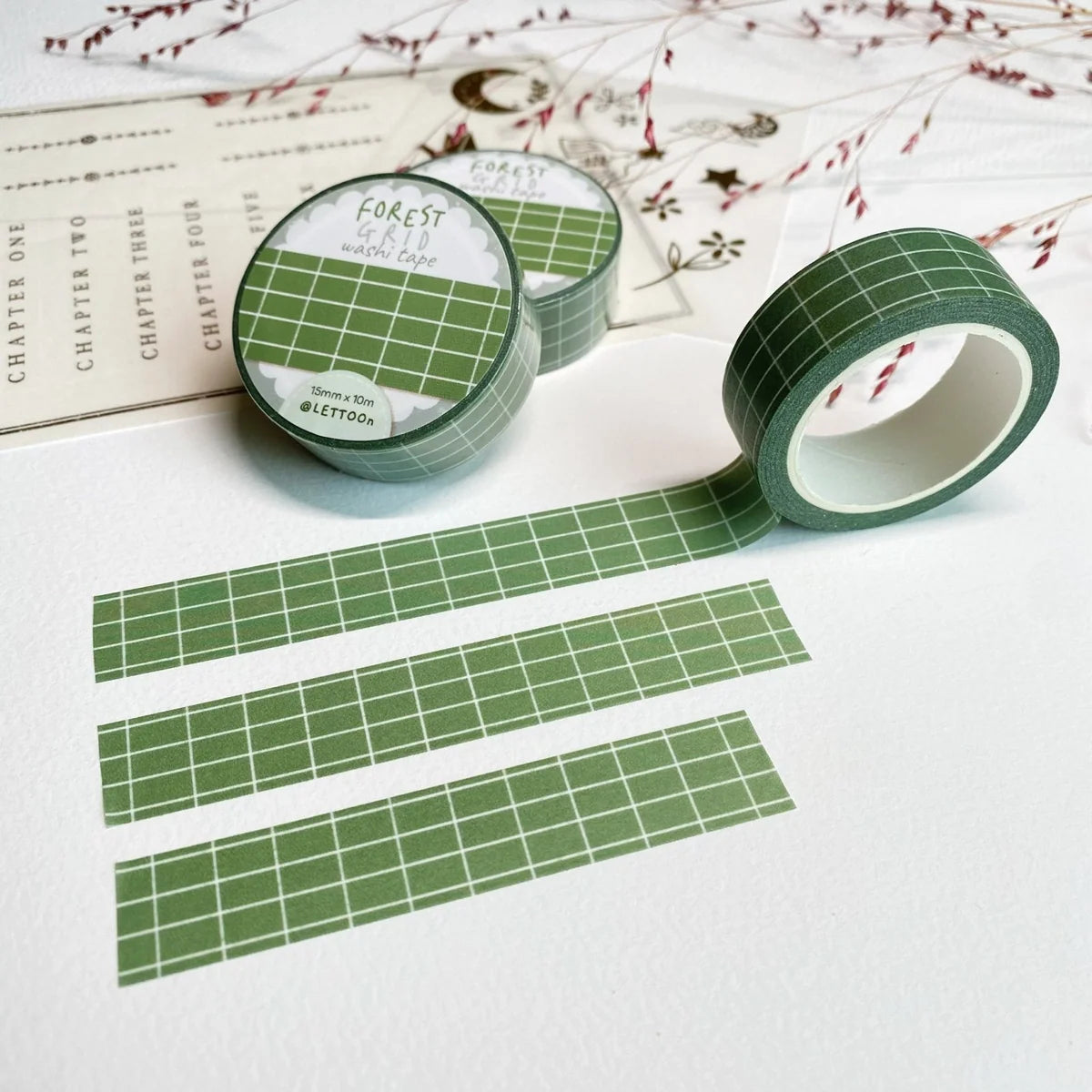 Taśma malarska | LETTOON | Kratka Forest Green
