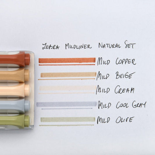 Set de 5 stylos double pointe | ZEBRA Mildliner NATURAL - ZEBRA - millenotes