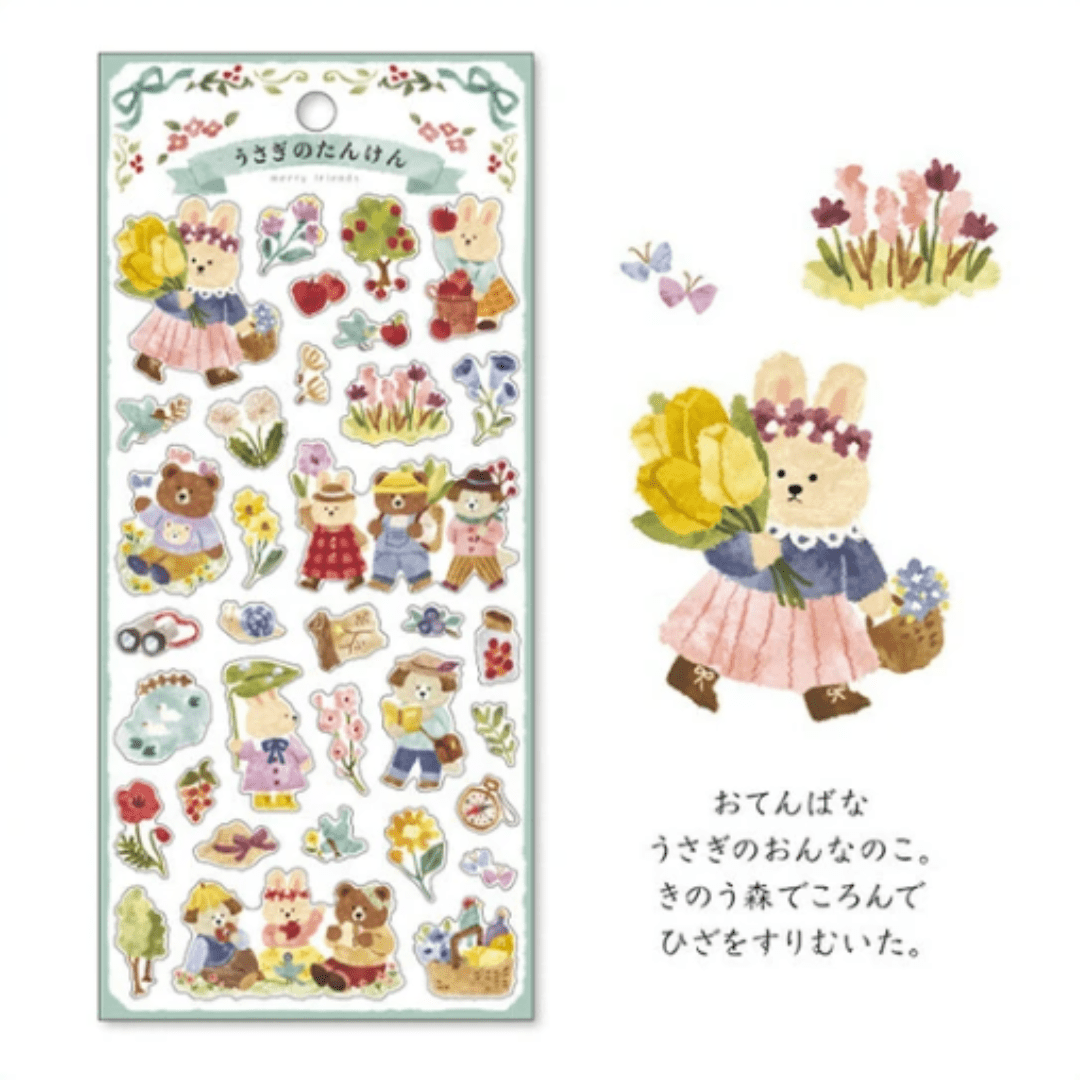 Stickers japonais Mind Wave Merry Friends | Lapin Fleuri - Mind Wave - millenotes