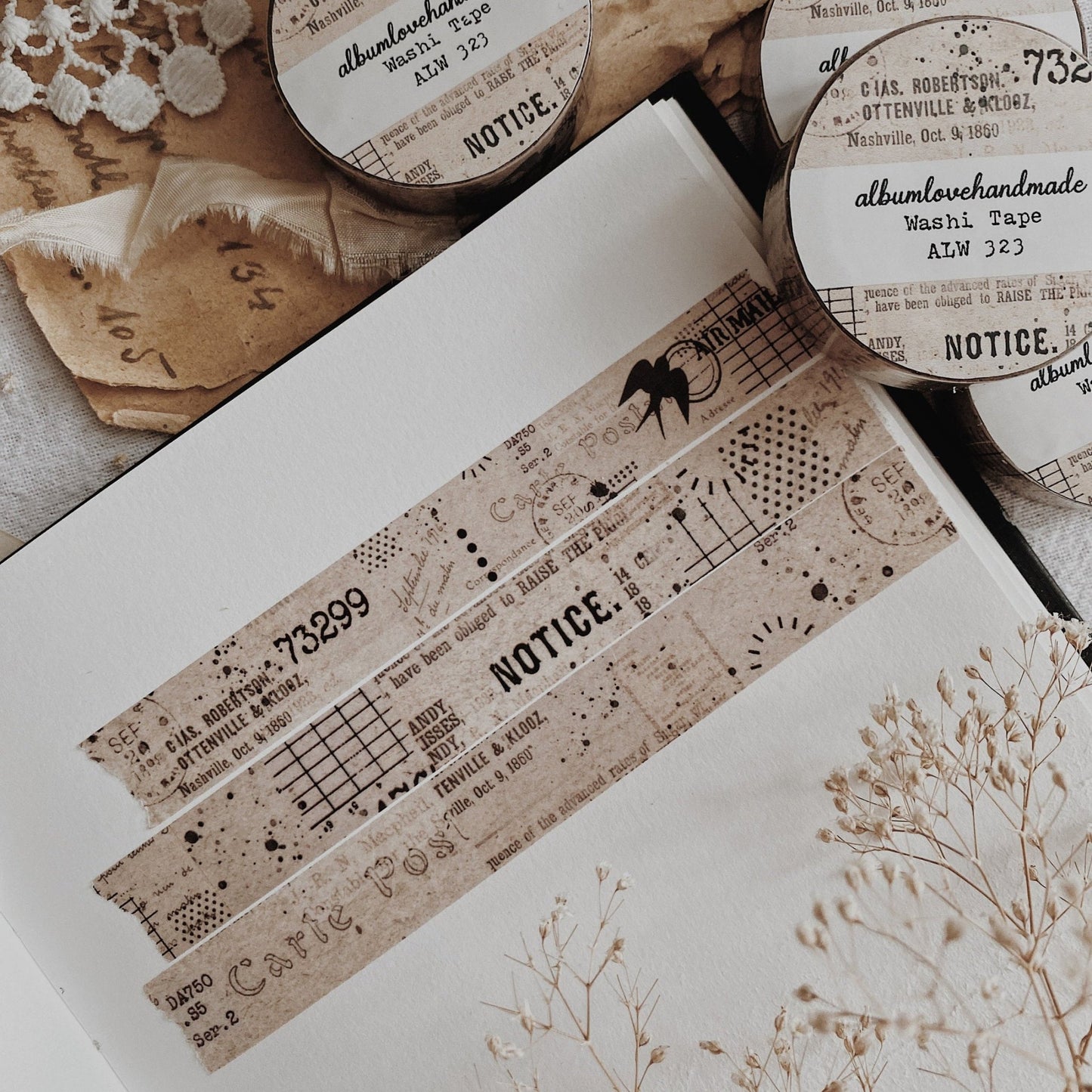 Washi masking tape | Beige Ephemera - AlbumHandMadeLove - millenotes