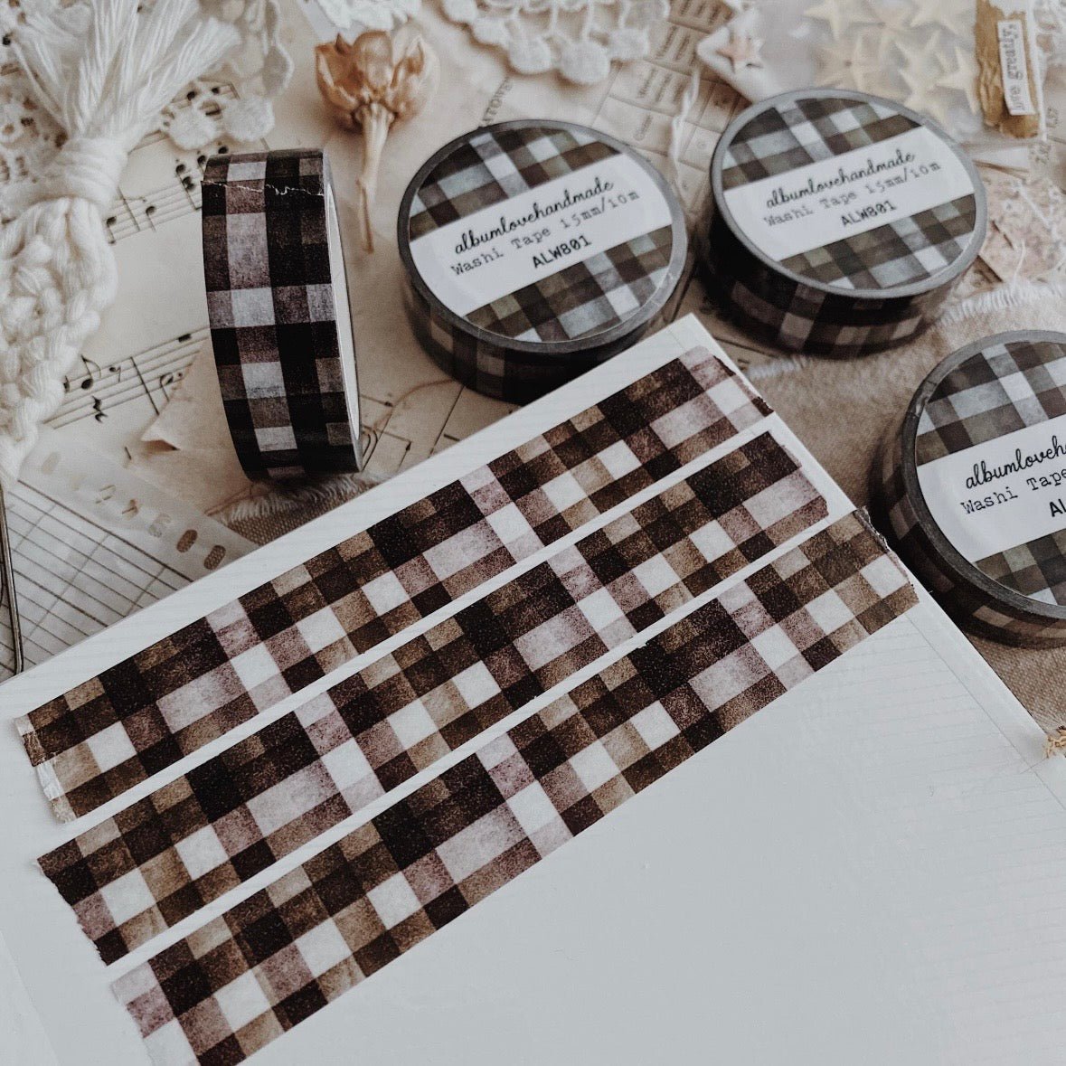 Washi masking tape | Carreaux Marron - albumlovehandmade - millenotes
