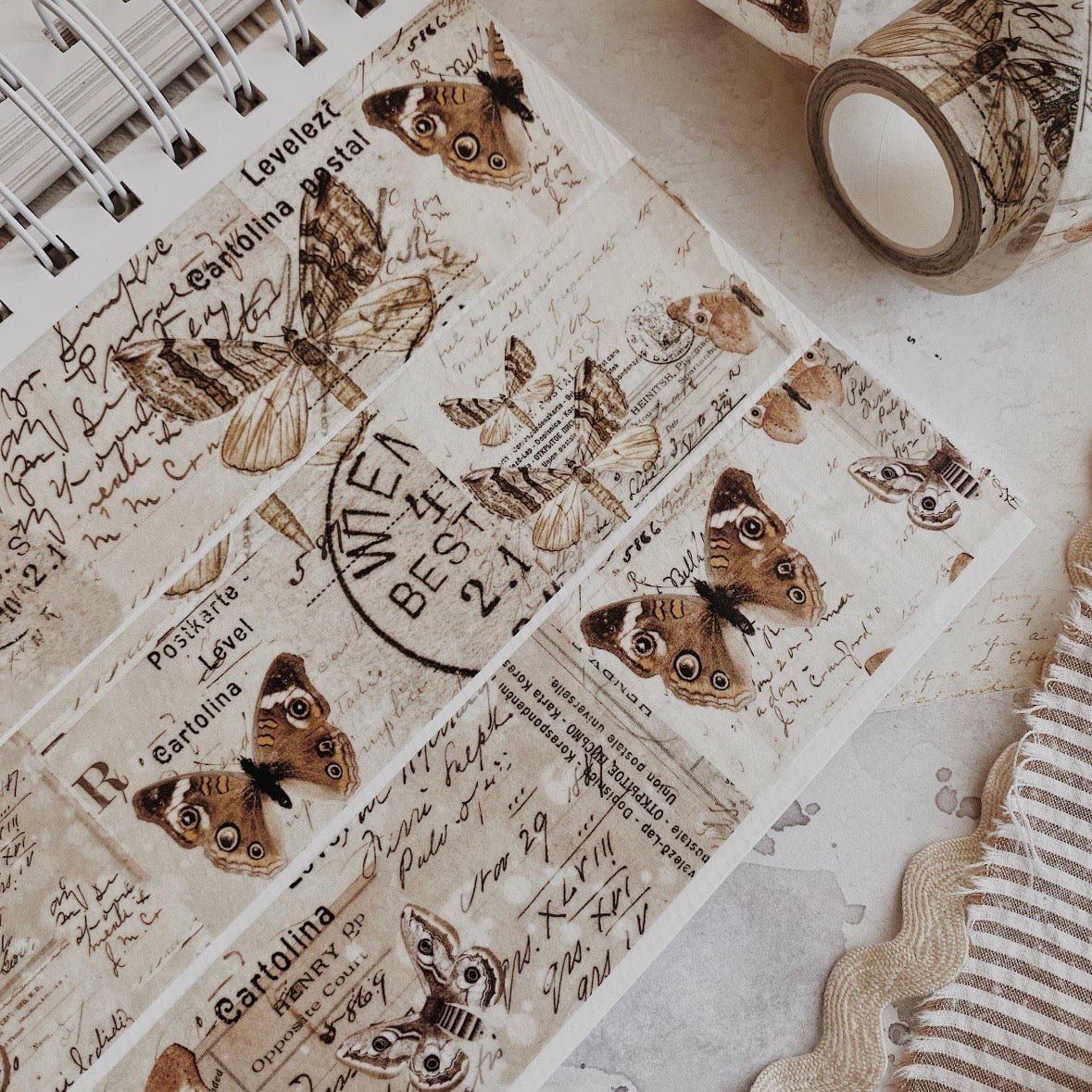 Washi masking tape | Papillons rétro - albumlovehandmade - 5 m - rouleau complet - millenotes