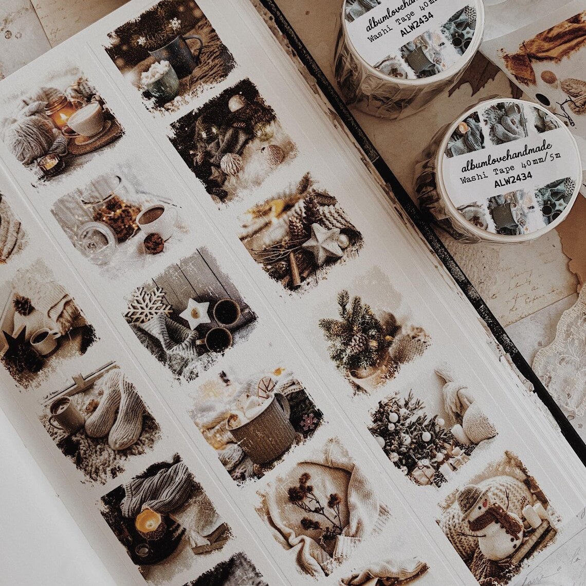 Washi masking tape | Photos carrées d’hiver - AlbumHandMadeLove - 5 m - rouleau complet - millenotes