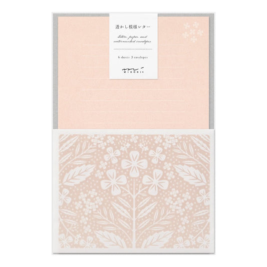 Papier à lettre et enveloppes en filigrane | Rose - Midori - millenotes