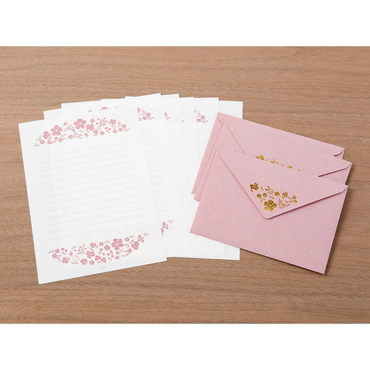 Papier à lettre et enveloppes motif doré | Fleurs - Midori - millenotes
