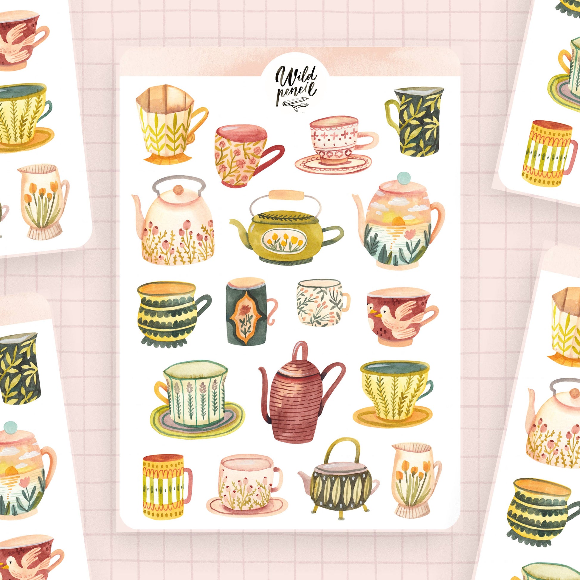Stickers décoratifs | Wild Pencil Studio | Romantic cups