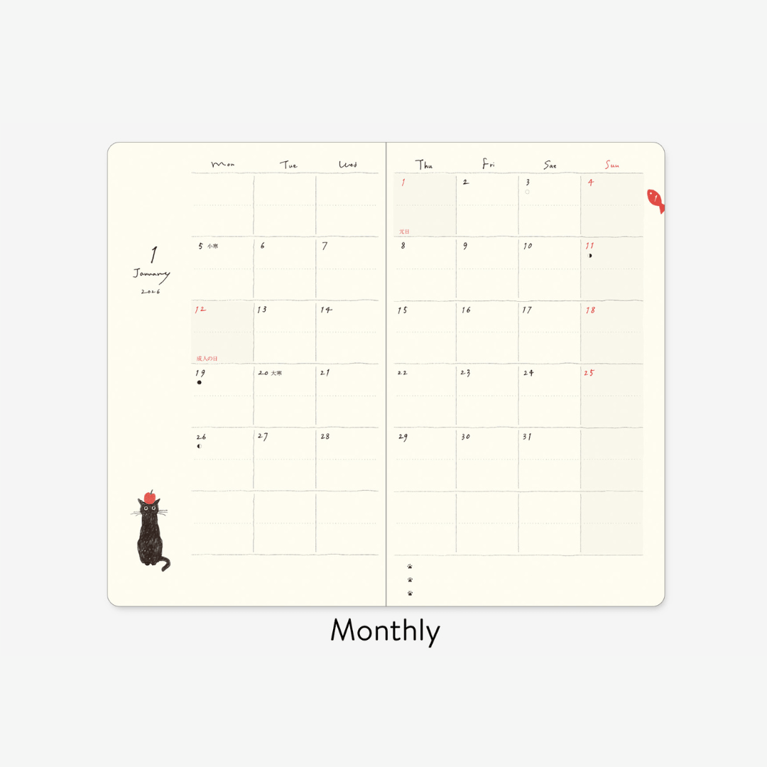 Agenda illustré Midori Book Style Diary 2026 | Chat Gris - Midori - millenotes