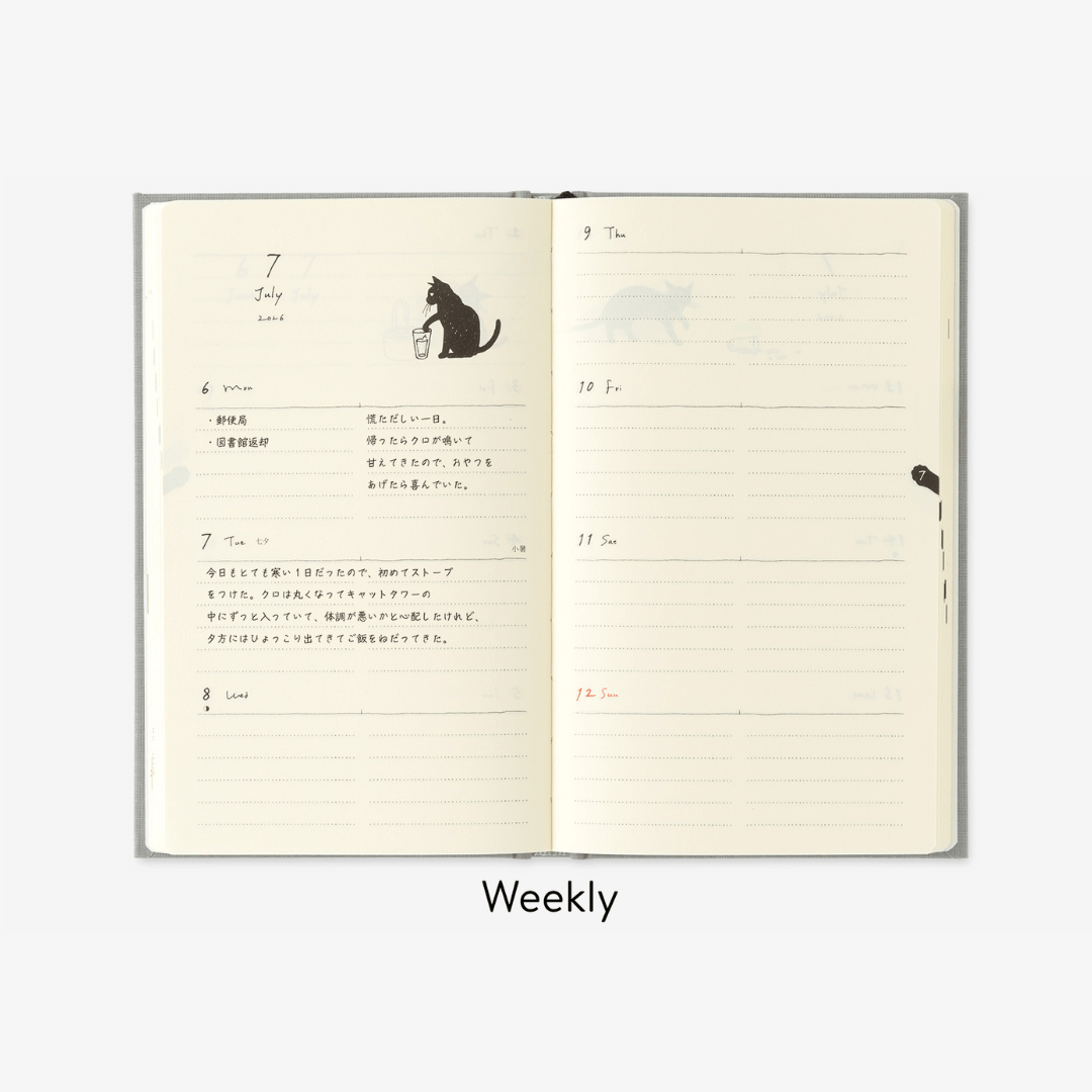 Agenda illustré Midori Book Style Diary 2026 | Chat Gris - Midori - millenotes