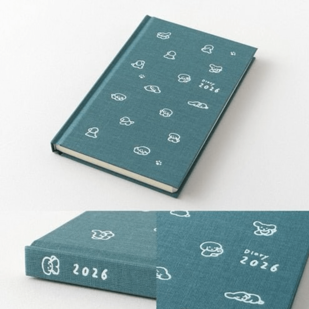 Agenda illustré Midori Book Style Diary 2026 | Chien Bleu vert - Midori - millenotes