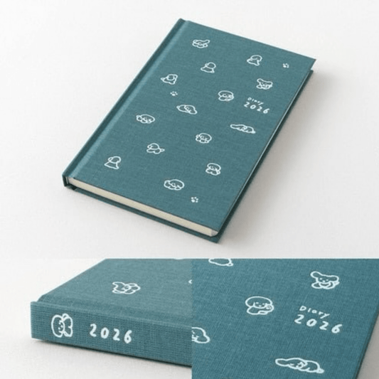 Agenda illustré Midori Book Style Diary 2026 | Chien Bleu vert - Midori - millenotes
