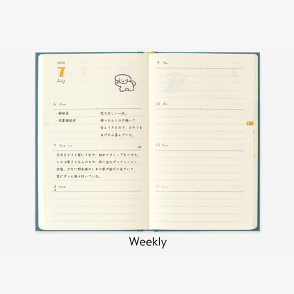 Agenda illustré Midori Book Style Diary 2026 | Chien Bleu vert - Midori - millenotes
