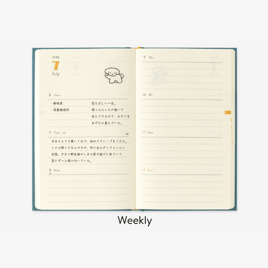 Agenda illustré Midori Book Style Diary 2026 | Chien Bleu vert - Midori - millenotes