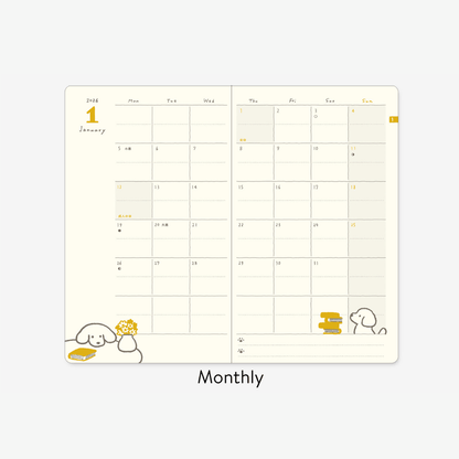 Agenda illustré Midori Book Style Diary 2026 | Chien Bleu vert - Midori - millenotes