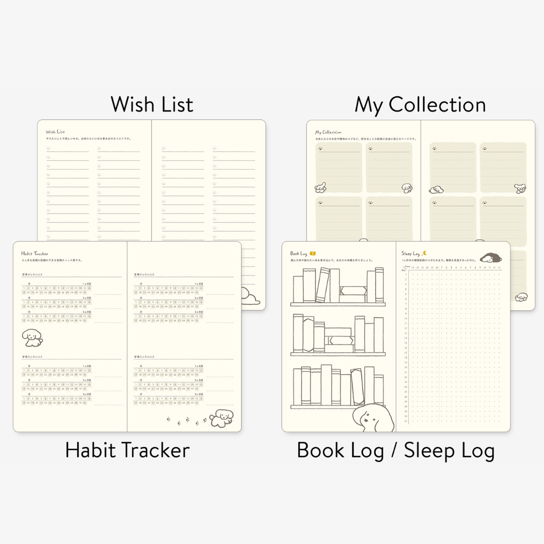 Agenda illustré Midori Book Style Diary 2026 | Chien Bleu vert - Midori - millenotes