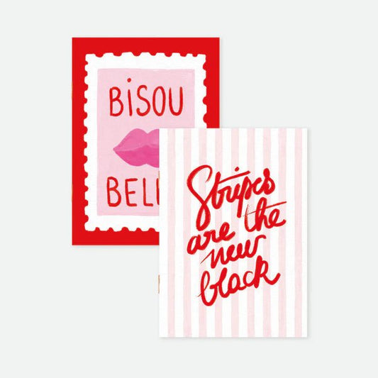 Carnet de Notes | ATWTS | DUO A6 Bisous Bella Stripes - All The Ways To Say - millenotes
