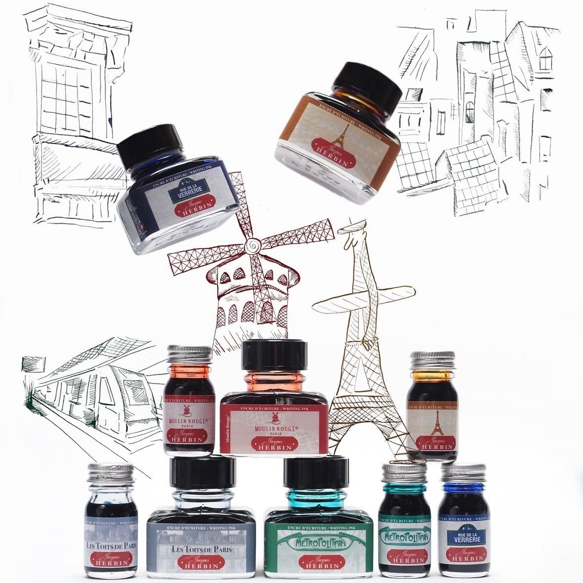 Jacques HERBIN Encre d'écriture | Couleurs de Paris | Tour Eiffel - 30ml - Jacques Herbin - millenotes
