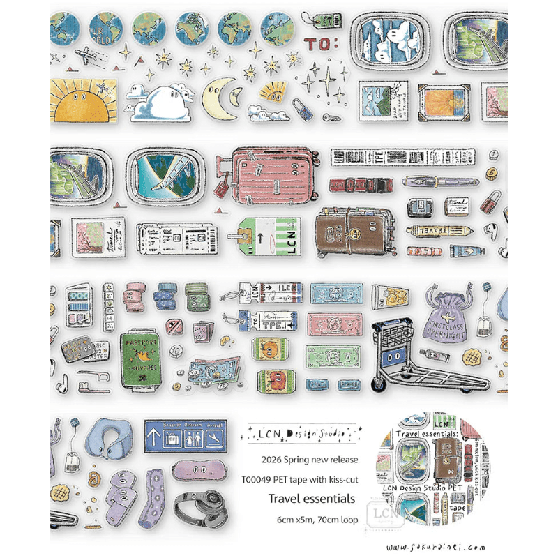 LCN Design Studio | Masking tape PET kiss - cut | Travel Essentials - LCN Design Studio - 5 m - rouleau complet - millenotes