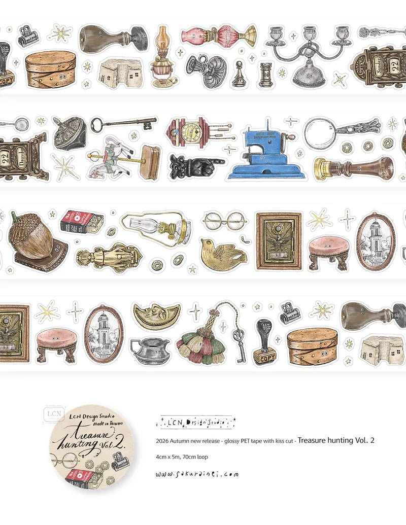 LCN Design Studio | Masking tape PET kiss-cut | Treasure Hunting vol.2 - LCN Design Studio - 5 m - rouleau complet - millenotes