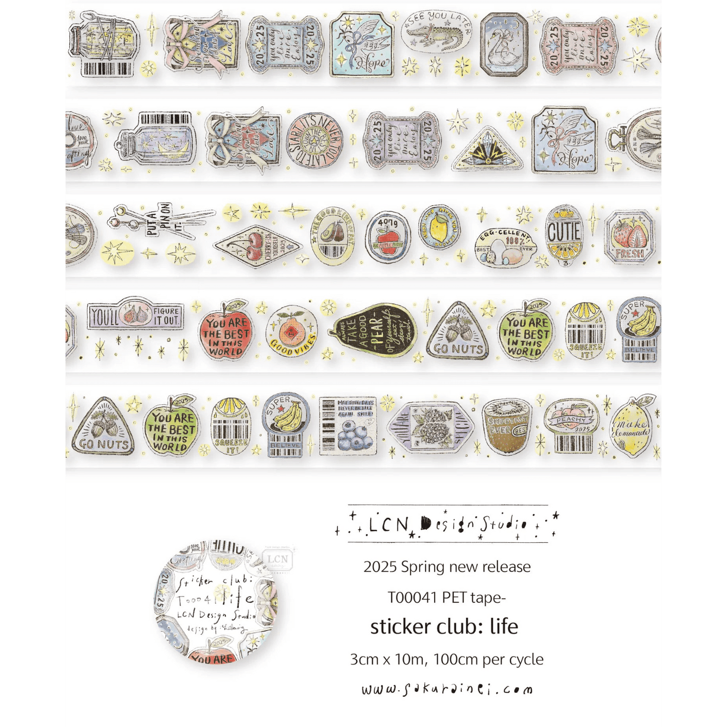 LCN Design Studio | Masking tape PET | Sticker Club – Life - LCN Design Studio - 10 m - rouleau complet - millenotes