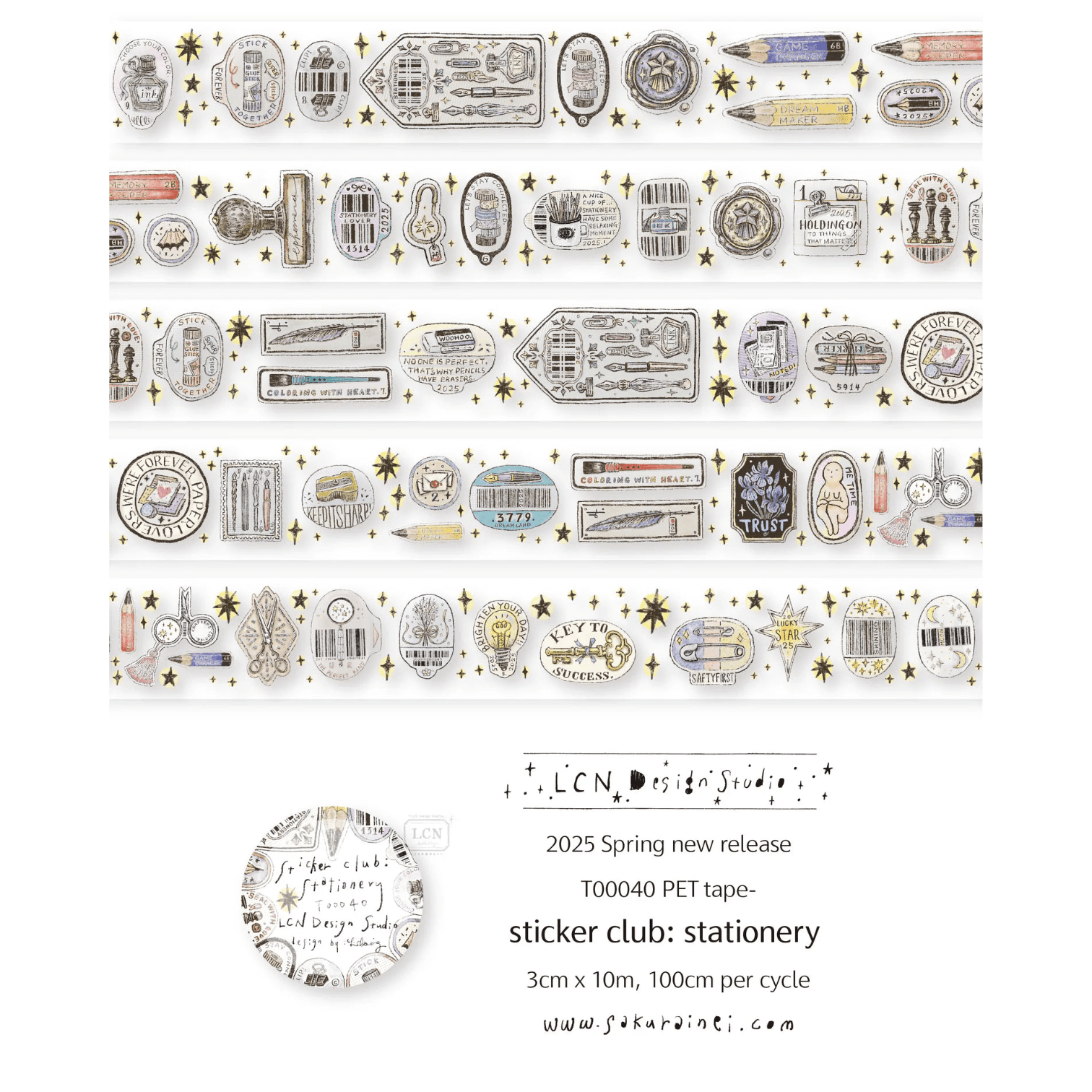 LCN Design Studio | Masking tape PET | Sticker Club – Stationery - LCN Design Studio - 10 m - rouleau complet - millenotes