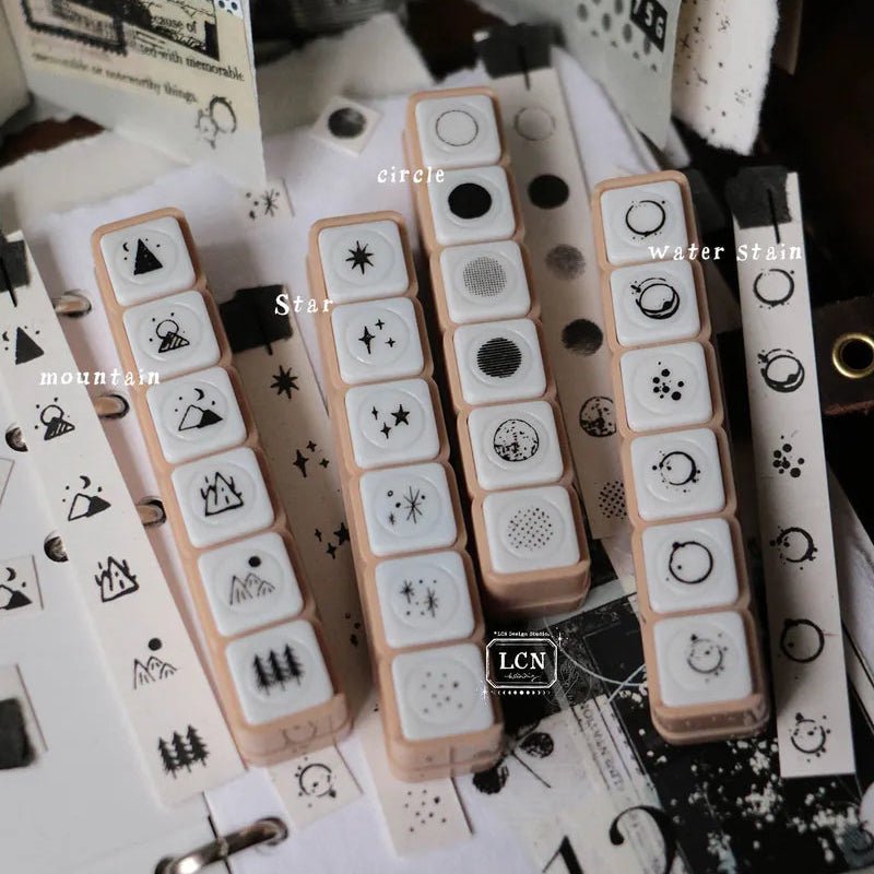 LCN Design Studio | Tampon auto - encreur à bouton poussoir - LCN Design Studio - Water stains - millenotes