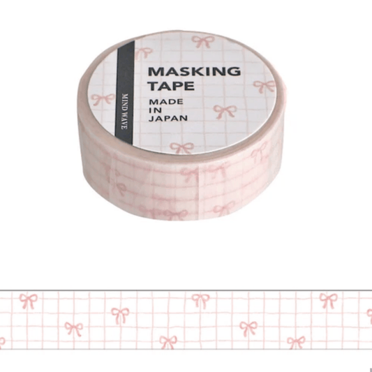 Masking Tape Japonais Mind Wave | Carreaux roses avec nœuds - Mind Wave - millenotes