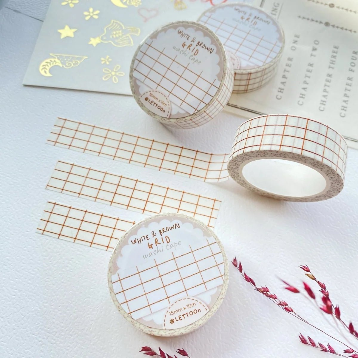 Masking tape | LETTOON | White and Brown Grid - Lettoon - millenotes