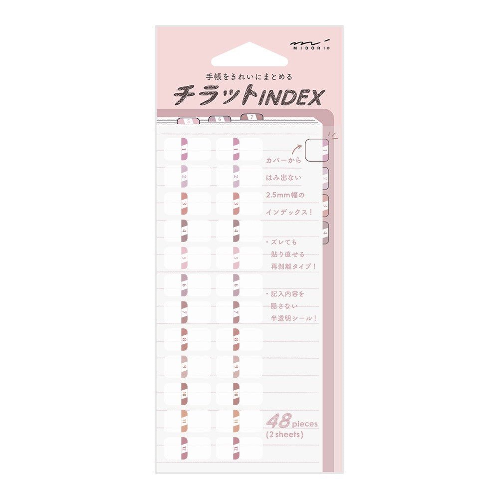 MIDORI | Onglets adhésifs numérotés Chiratto | Rose - Midori - millenotes