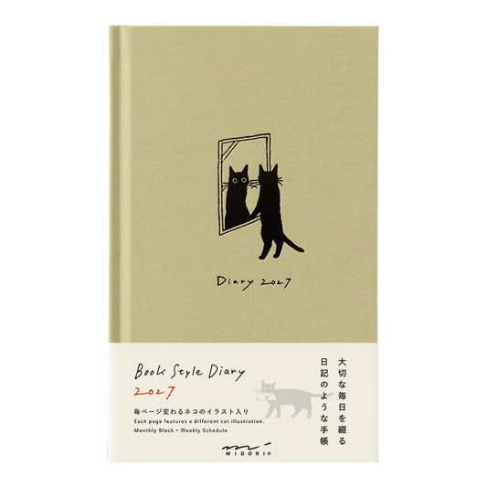 Illustrowany planer Midori Book Style Diary 2027 | Beżowy kot
