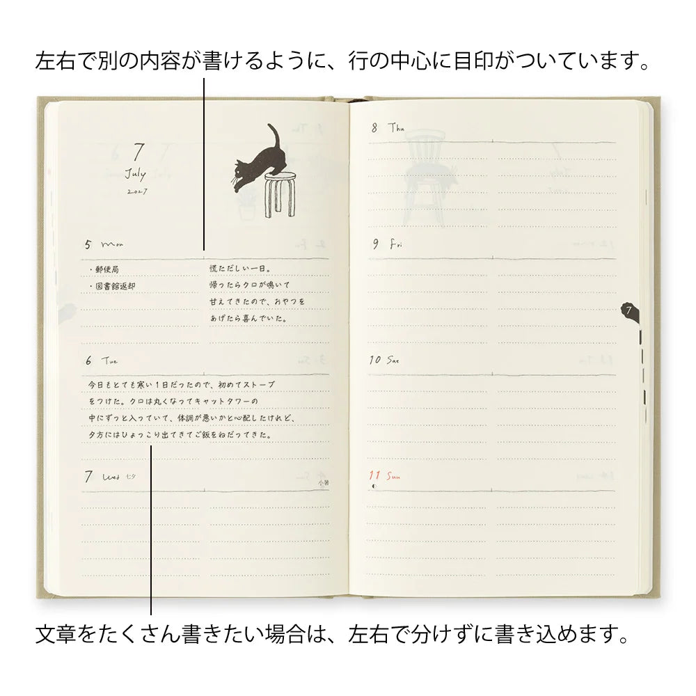 Illustrowany planer Midori Book Style Diary 2027 | Beżowy kot