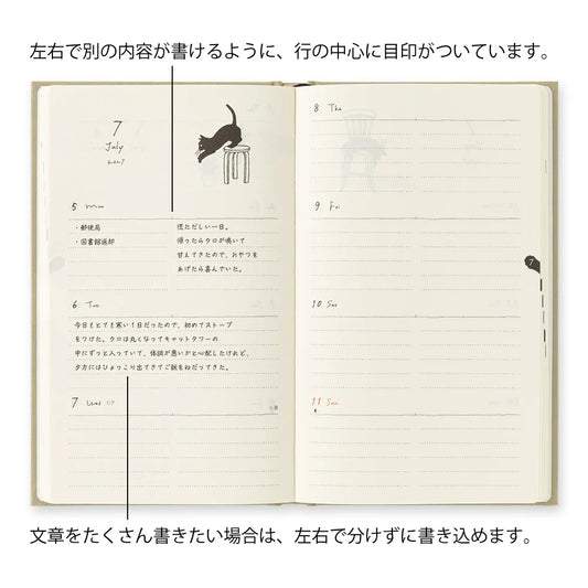 Illustrowany planer Midori Book Style Diary 2027 | Beżowy kot