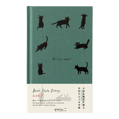 Illustrowany planer Midori Book Style Diary 2027 | Zielone koty