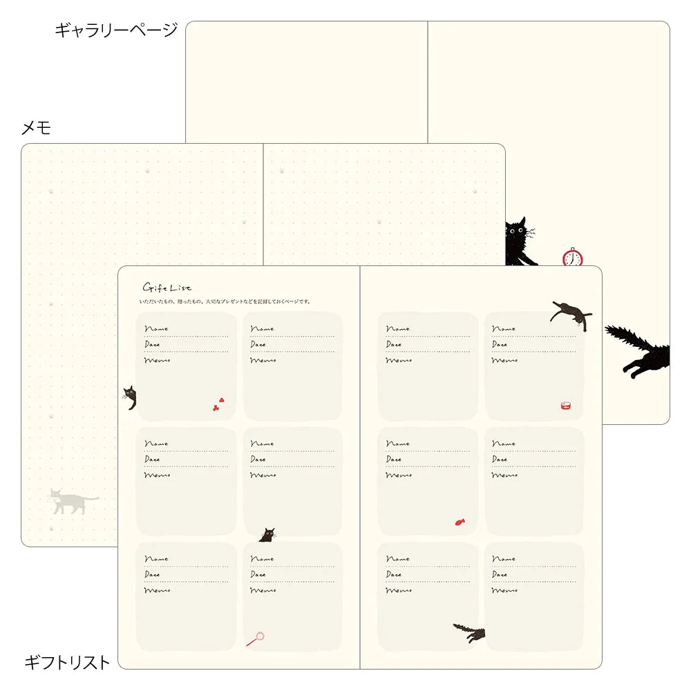 Illustrowany planer Midori Book Style Diary 2027 | Zielone koty