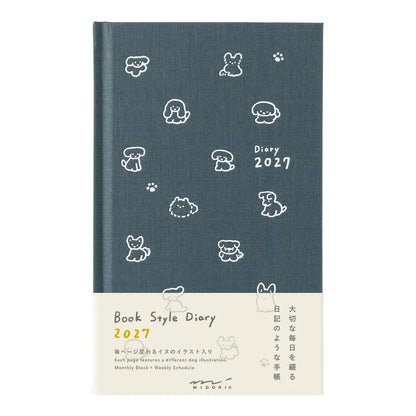 Illustrowany planer Midori Book Style Diary 2027 | Psy w kolorze granatowym