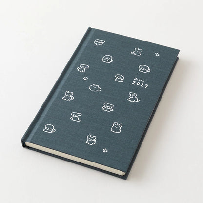 Illustrowany planer Midori Book Style Diary 2027 | Psy w kolorze granatowym