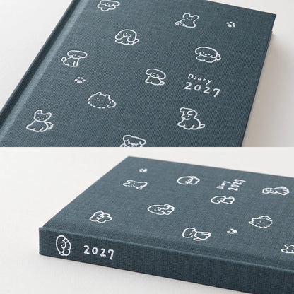 Illustrowany planer Midori Book Style Diary 2027 | Psy w kolorze granatowym