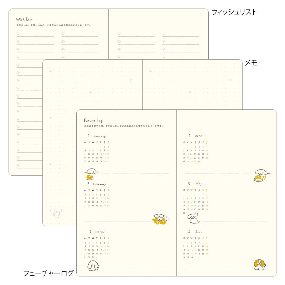 Illustrowany planer Midori Book Style Diary 2027 | Psy w kolorze granatowym