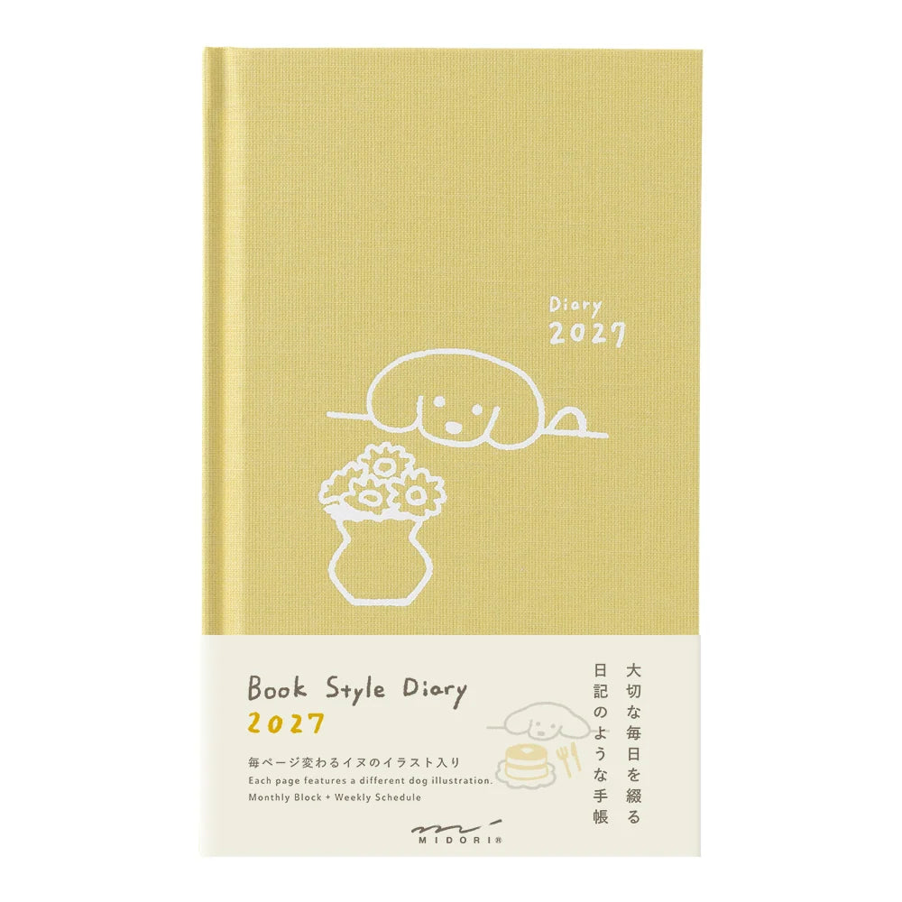 Iluastrowany planer Midori Book Style Diary 2027 | Żółty Pies