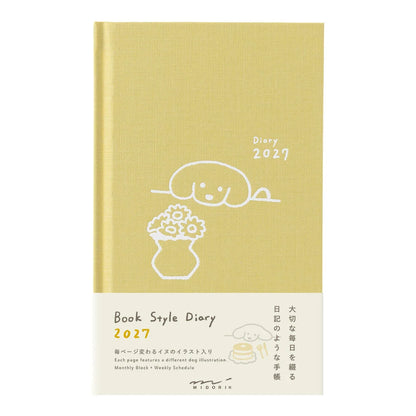 Iluastrowany planer Midori Book Style Diary 2027 | Żółty Pies