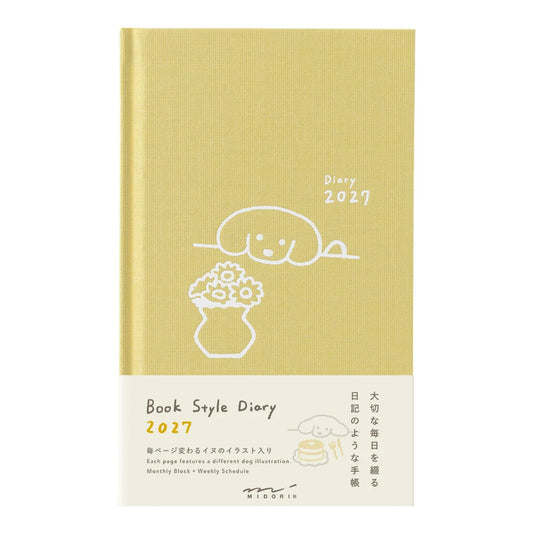 Iluastrowany planer Midori Book Style Diary 2027 | Żółty Pies
