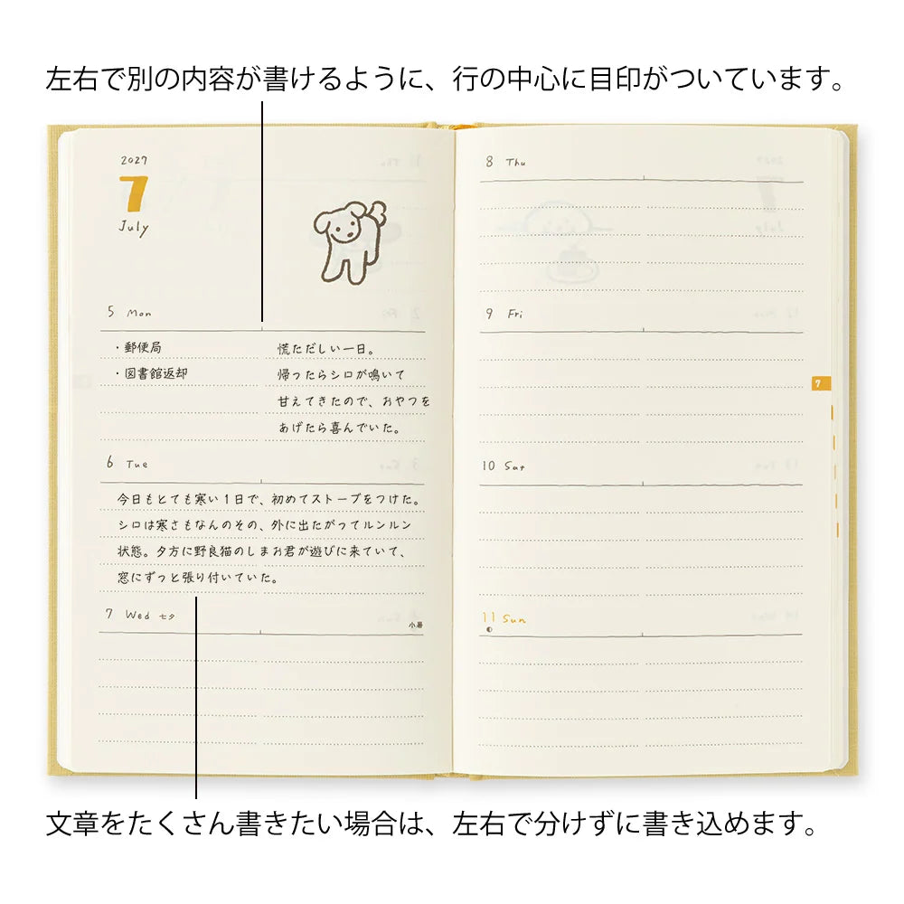 Iluastrowany planer Midori Book Style Diary 2027 | Żółty Pies