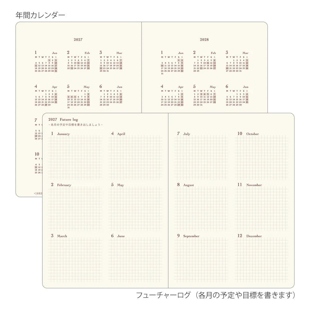 Planner 2027 MIDORI Hibino Diary A6 | Niebiesko-zielony