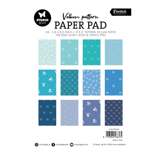 Papier Décoratif | Bloc de papier calque créatif pour journaling - Studio Light - Bleu - millenotes