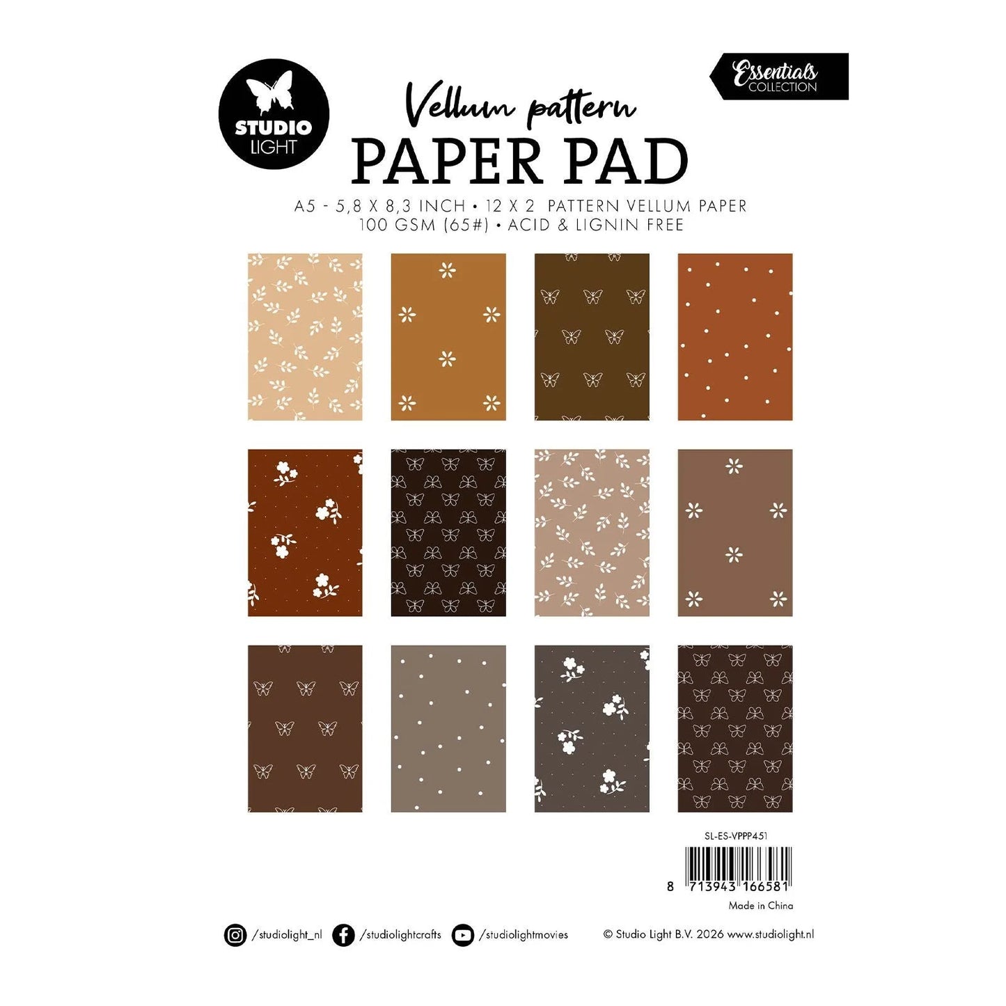 Papier Décoratif | Bloc de papier calque créatif pour journaling - Studio Light - Marron - millenotes