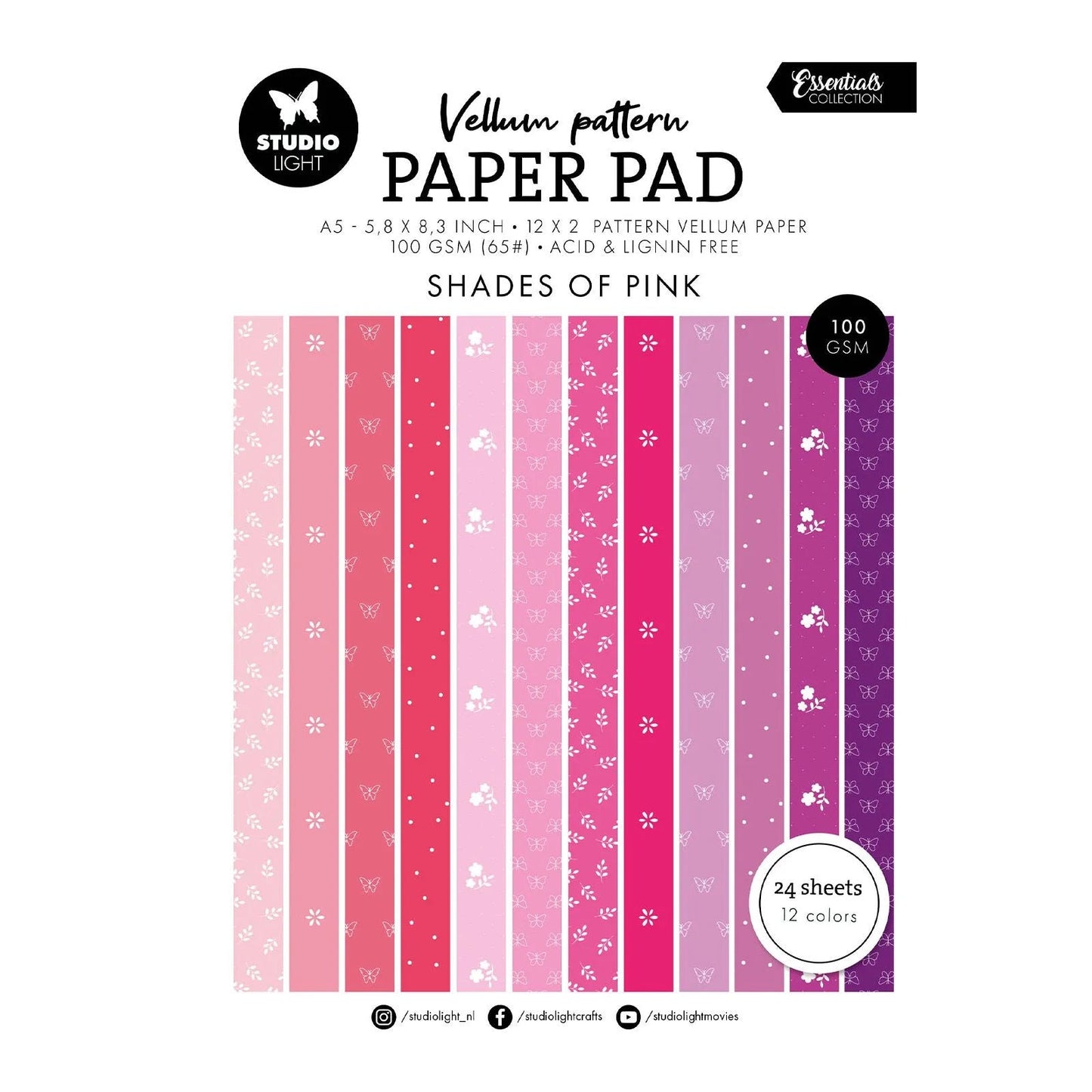 Papier Décoratif | Bloc de papier calque créatif pour journaling - Studio Light - Rose - millenotes