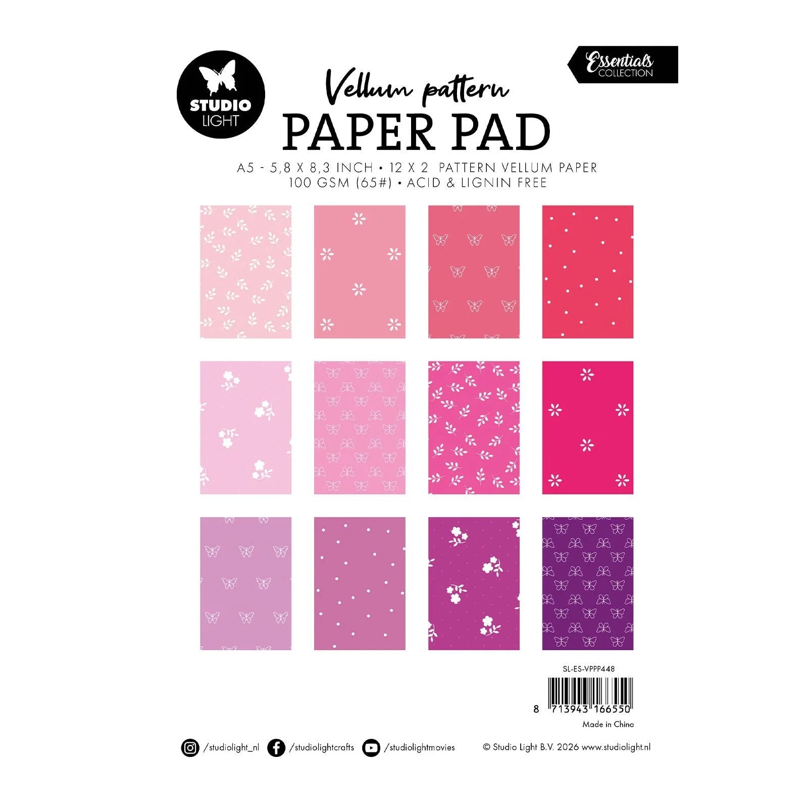 Papier Décoratif | Bloc de papier calque créatif pour journaling - Studio Light - Rose - millenotes