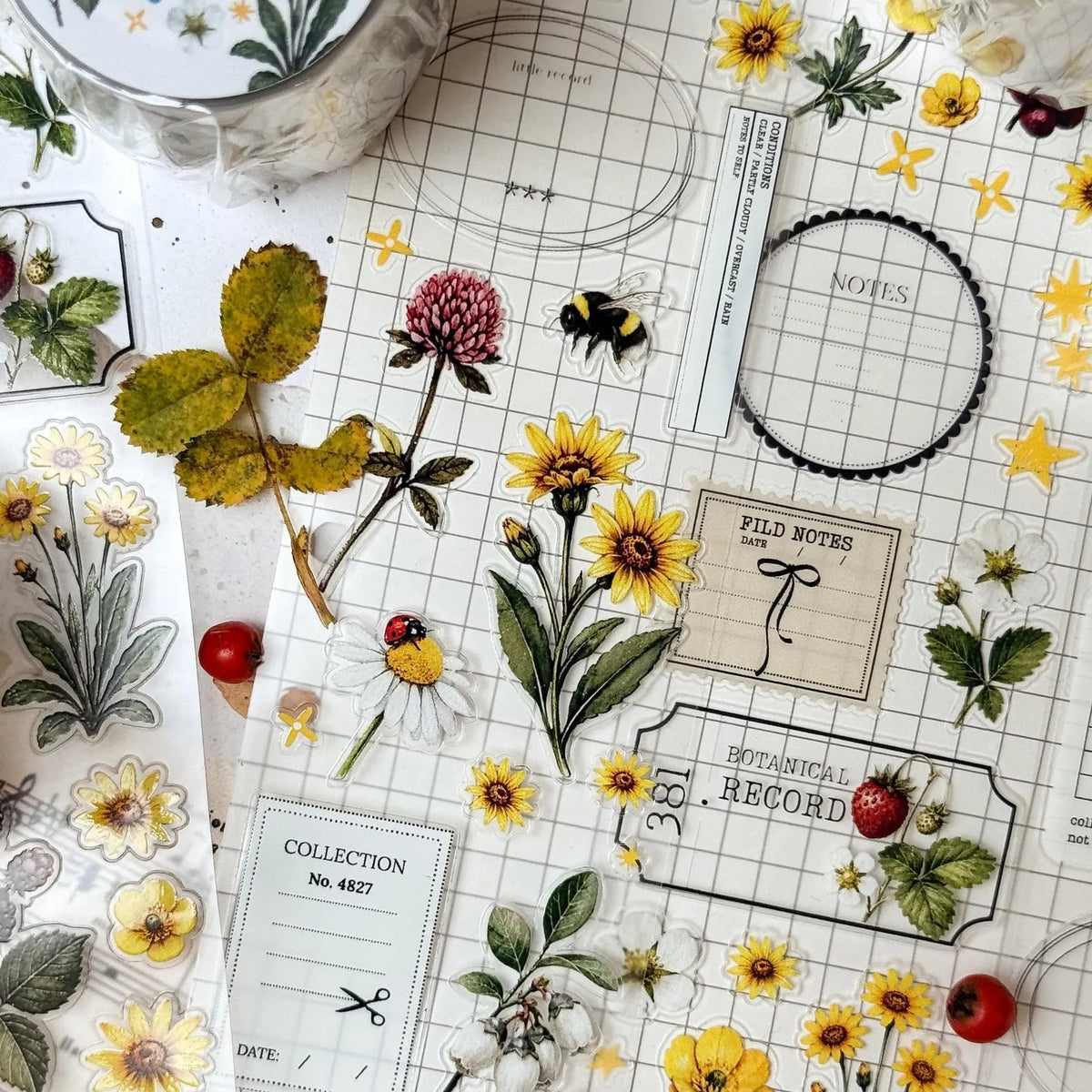 PET Kiss-cut masking tape | Bujojej | Yellow flowers - Bujojej - 5 m - rouleau complet - millenotes